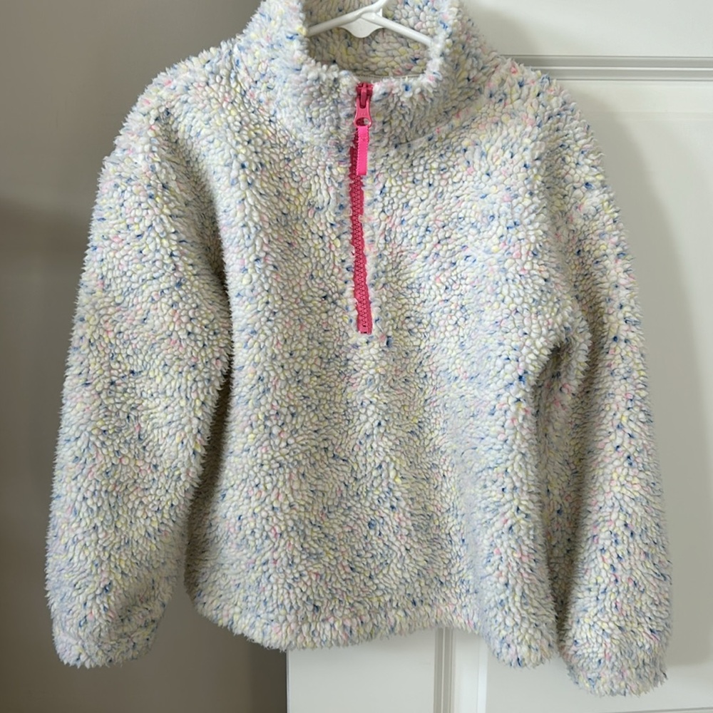 J Crew/ Crewcuts Confetti Faux Fur 1/2 Zip Fleece Sz S 6-7 with MEASUREMENTS